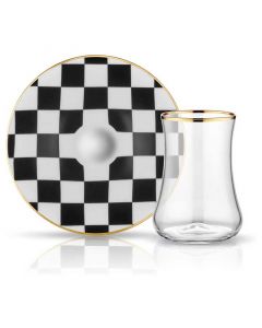 Buy Koleksiyon Dervish Checkers Tea Glass & Saucer Set 165mL online