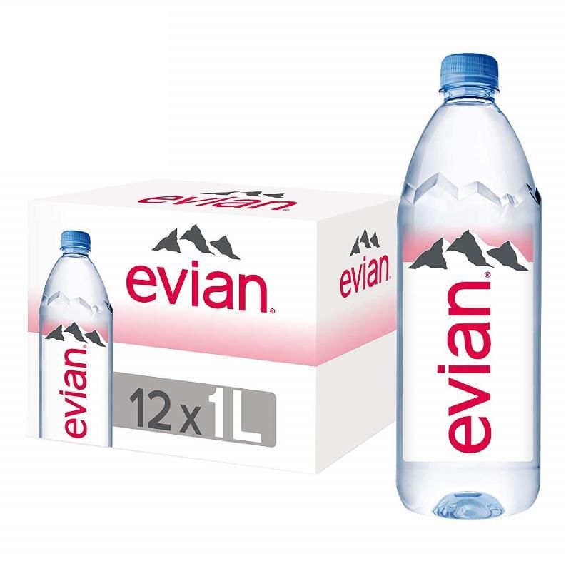 Evian Natural Mineral Water Plastic Bottles (12x1L) - Bevarabia