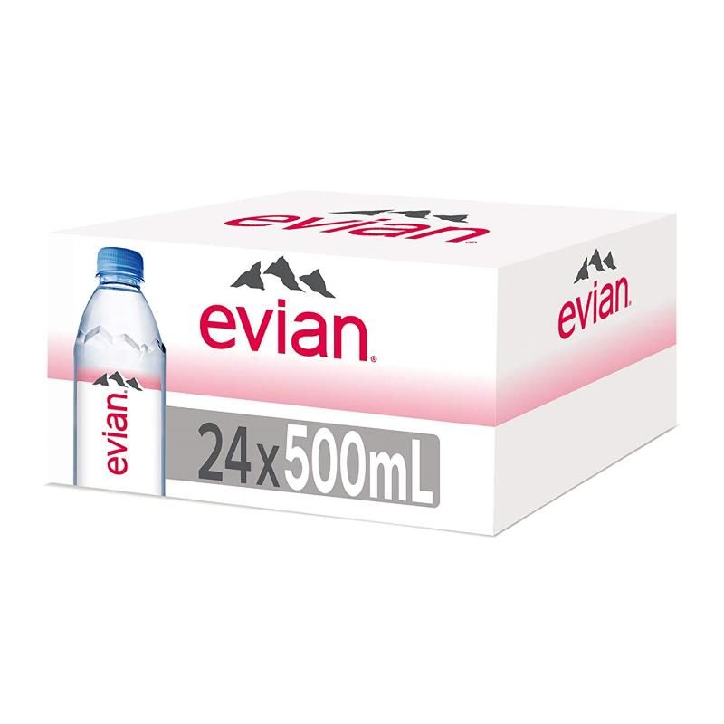 Evian Natural Mineral Water Plastic Bottles 24x500mL