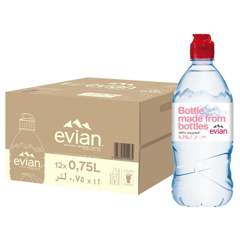 Evian Mineral Water Recycled PET Bottles (12x750mL) - Bevarabia